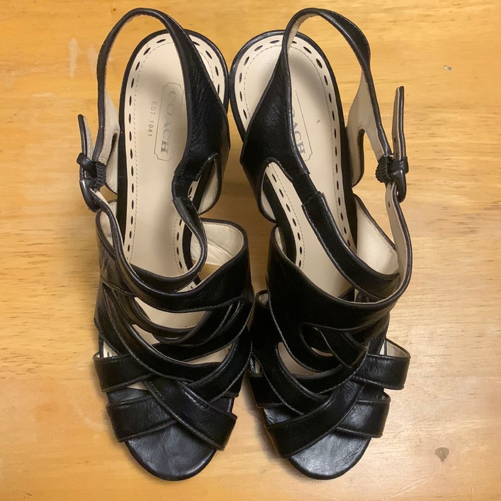 Coach Heels Black Leather Size 8.5